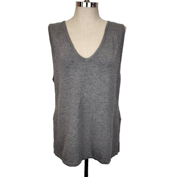 The Normal Brand NWT Malakos V-Neck Knit Lounge Tank L Gray Soft Quiet Luxury - Picture 1 of 9